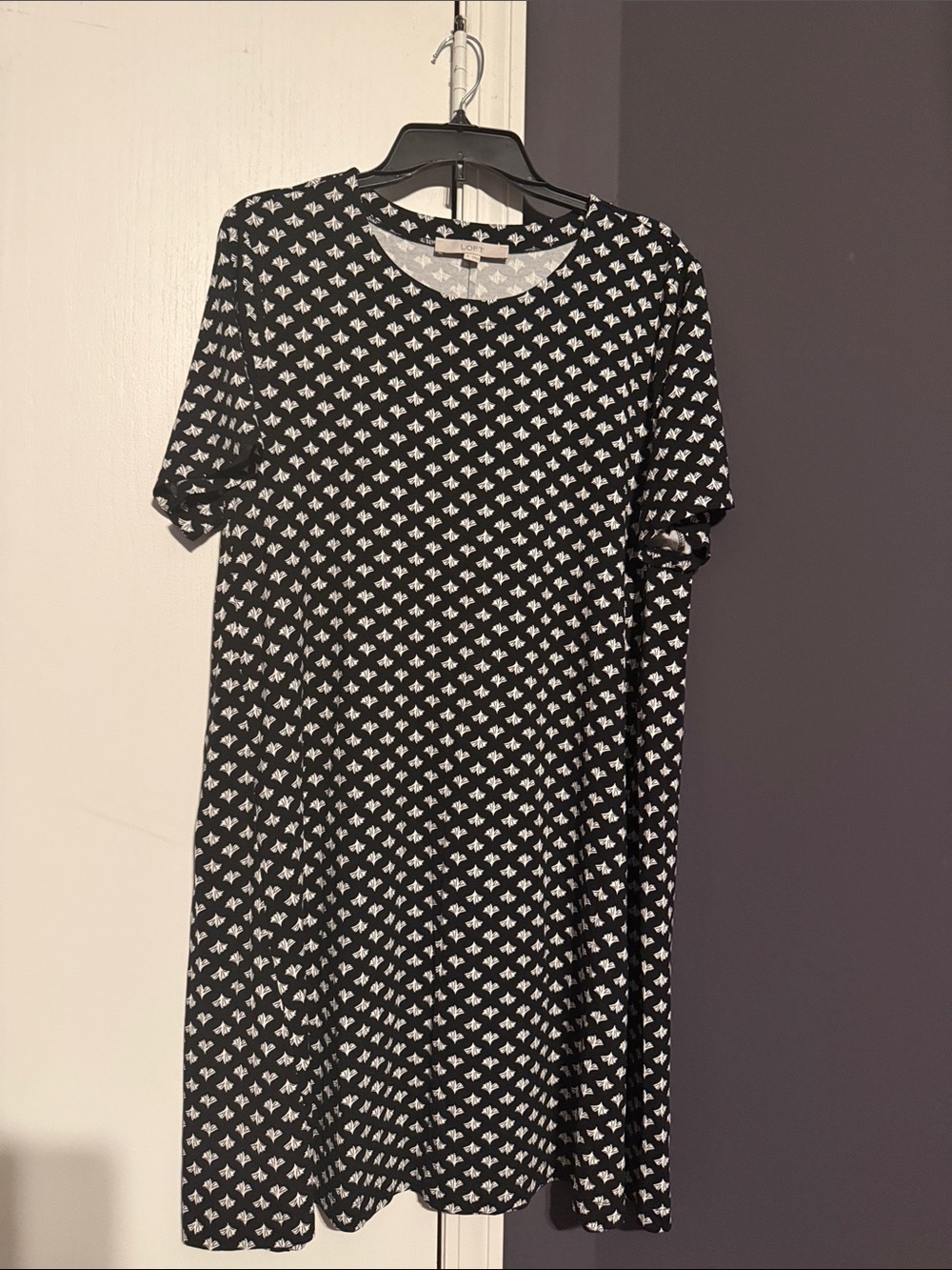 LOFT Black and White Printed Midi Dress